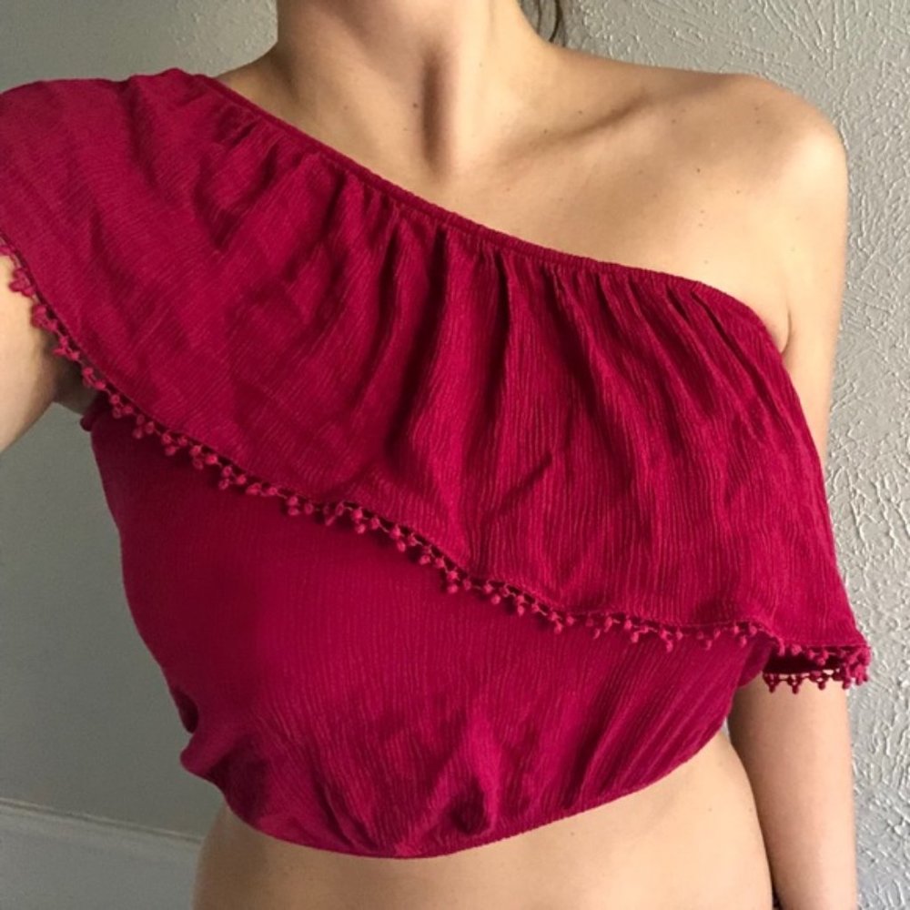 Pink/Red One Shoulder Crop Top